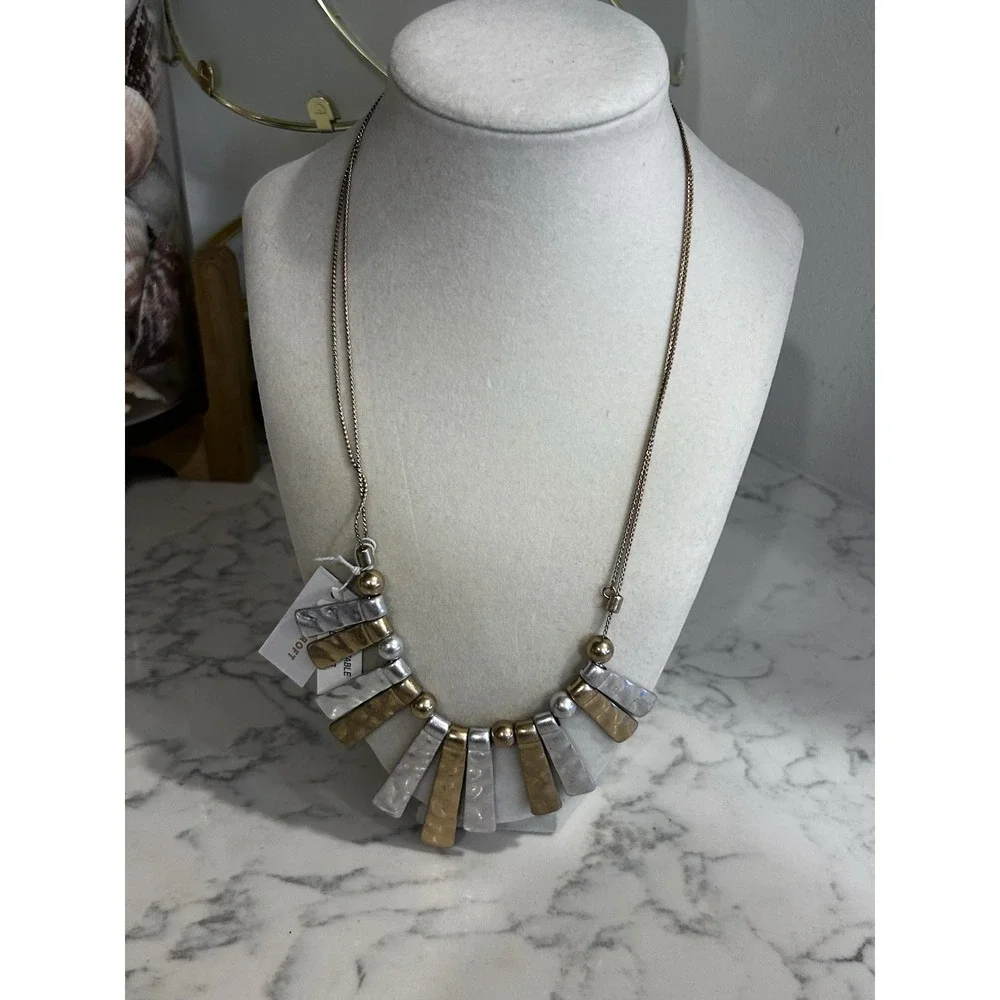 NWT Bancroft Gold‎ & Silver Toned Hammered Fan Necklace